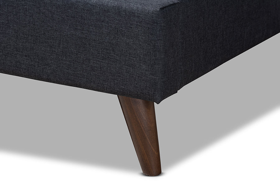 Baxton Studio Maren Mid-Century Modern Dark Grey Fabric Upholstered Queen Size Platform Bed with Two Nightstands