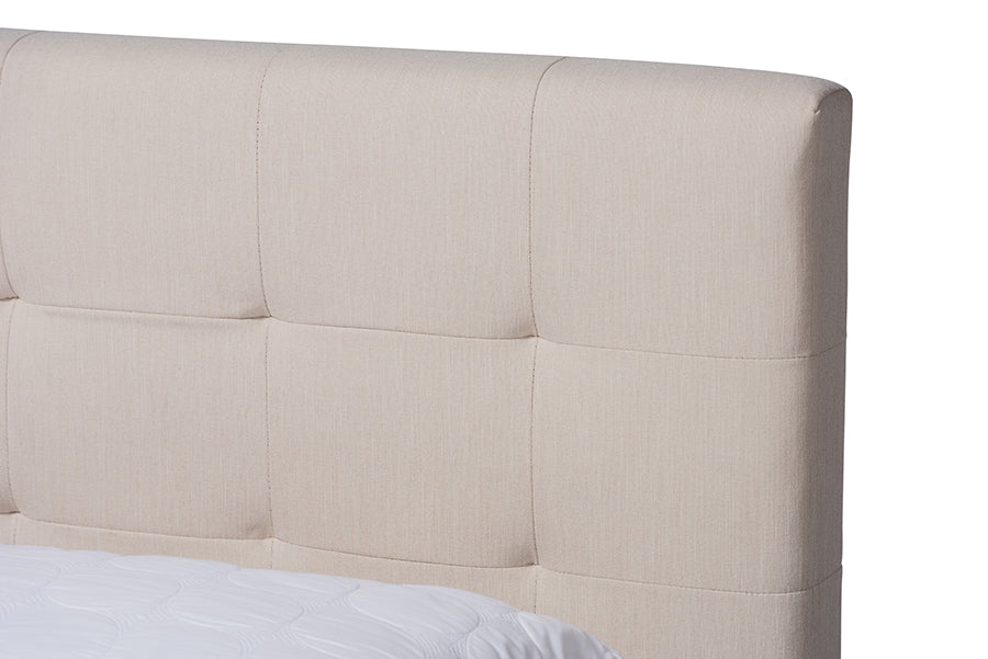 Baxton Studio Maren Mid-Century Modern Beige Fabric Upholstered Queen Size Platform Bed with Two Nightstands