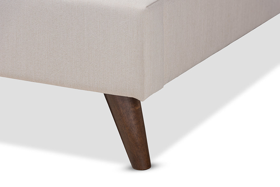 Baxton Studio Maren Mid-Century Modern Beige Fabric Upholstered Queen Size Platform Bed with Two Nightstands
