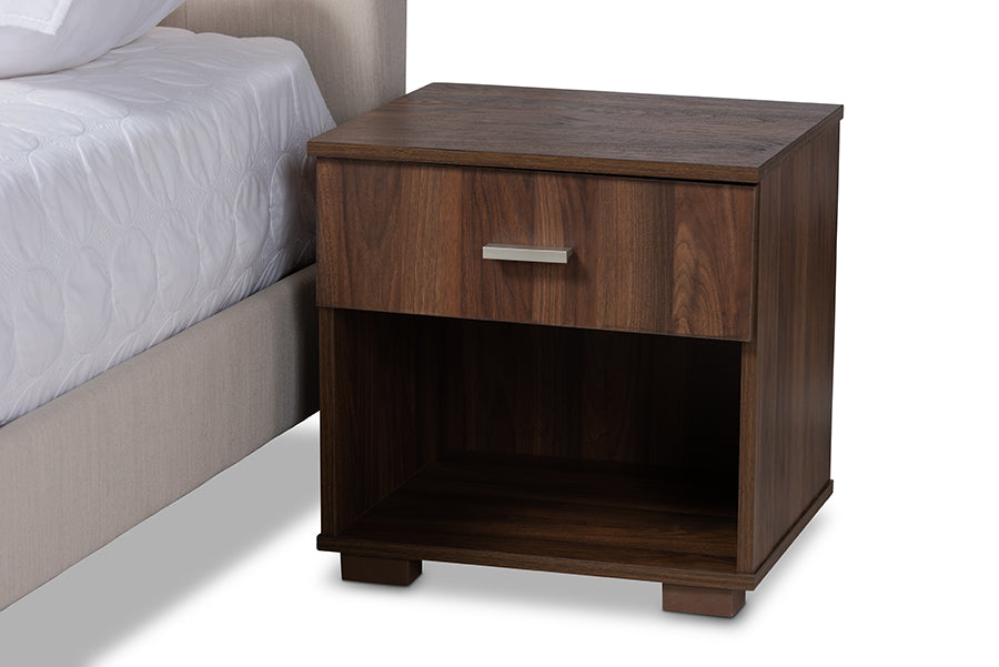 Baxton Studio Maren Mid-Century Modern Beige Fabric Upholstered Queen Size Platform Bed with Two Nightstands