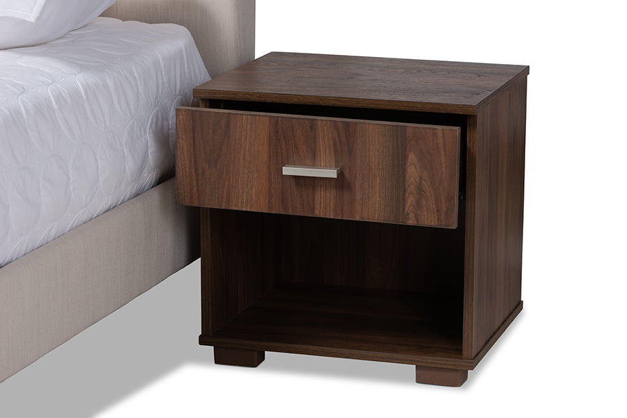 Baxton Studio Maren Mid-Century Modern Beige Fabric Upholstered Queen Size Platform Bed with Two Nightstands