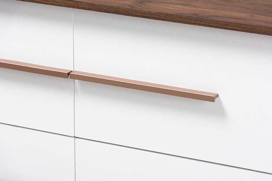 Baxton Studio Mette Mid-Century Modern White and Walnut Finished 6-Drawer Wood Dresser
