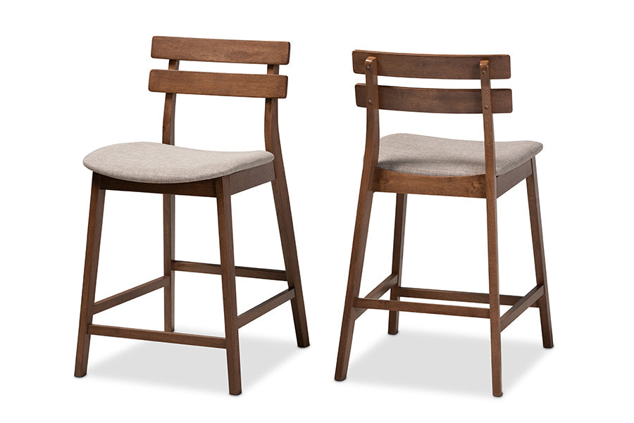 Baxton Studio Larine Modern and Contemporary Light Grey Fabric Upholstered Walnut Finished 2-Piece Wood Counter Stool Set