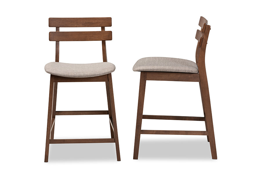 Baxton Studio Larine Modern and Contemporary Light Grey Fabric Upholstered Walnut Finished 2-Piece Wood Counter Stool Set