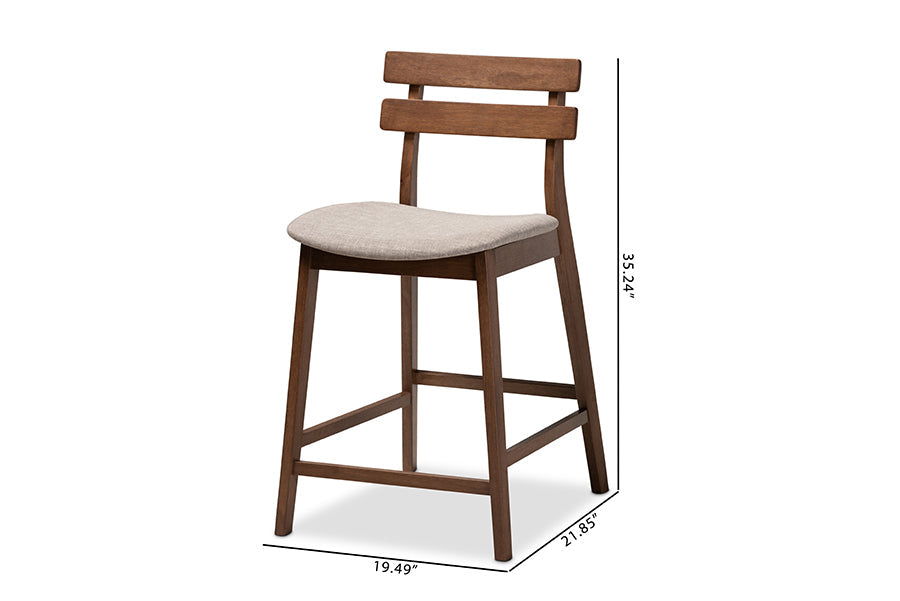 Baxton Studio Larine Modern and Contemporary Light Grey Fabric Upholstered Walnut Finished 2-Piece Wood Counter Stool Set
