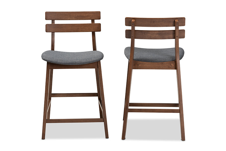 Baxton Studio Larine Modern and Contemporary Dark Grey Fabric Upholstered Walnut Finished 2-Piece Wood Counter Stool Set