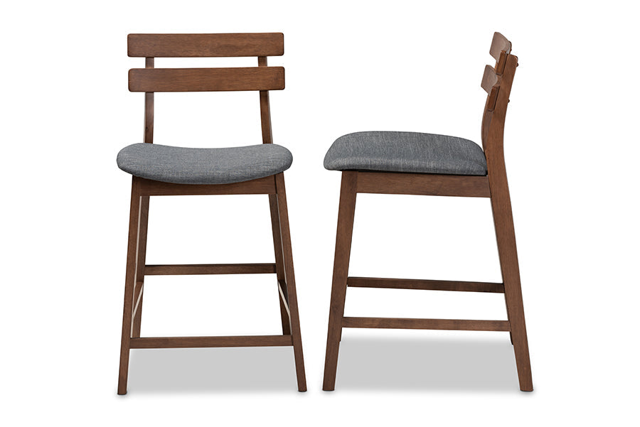 Baxton Studio Larine Modern and Contemporary Dark Grey Fabric Upholstered Walnut Finished 2-Piece Wood Counter Stool Set