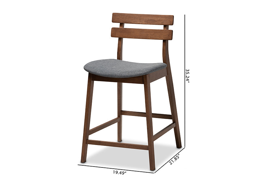 Baxton Studio Larine Modern and Contemporary Dark Grey Fabric Upholstered Walnut Finished 2-Piece Wood Counter Stool Set