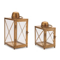 Classic Metal and Glass Crossbar Lantern (Set of 2)