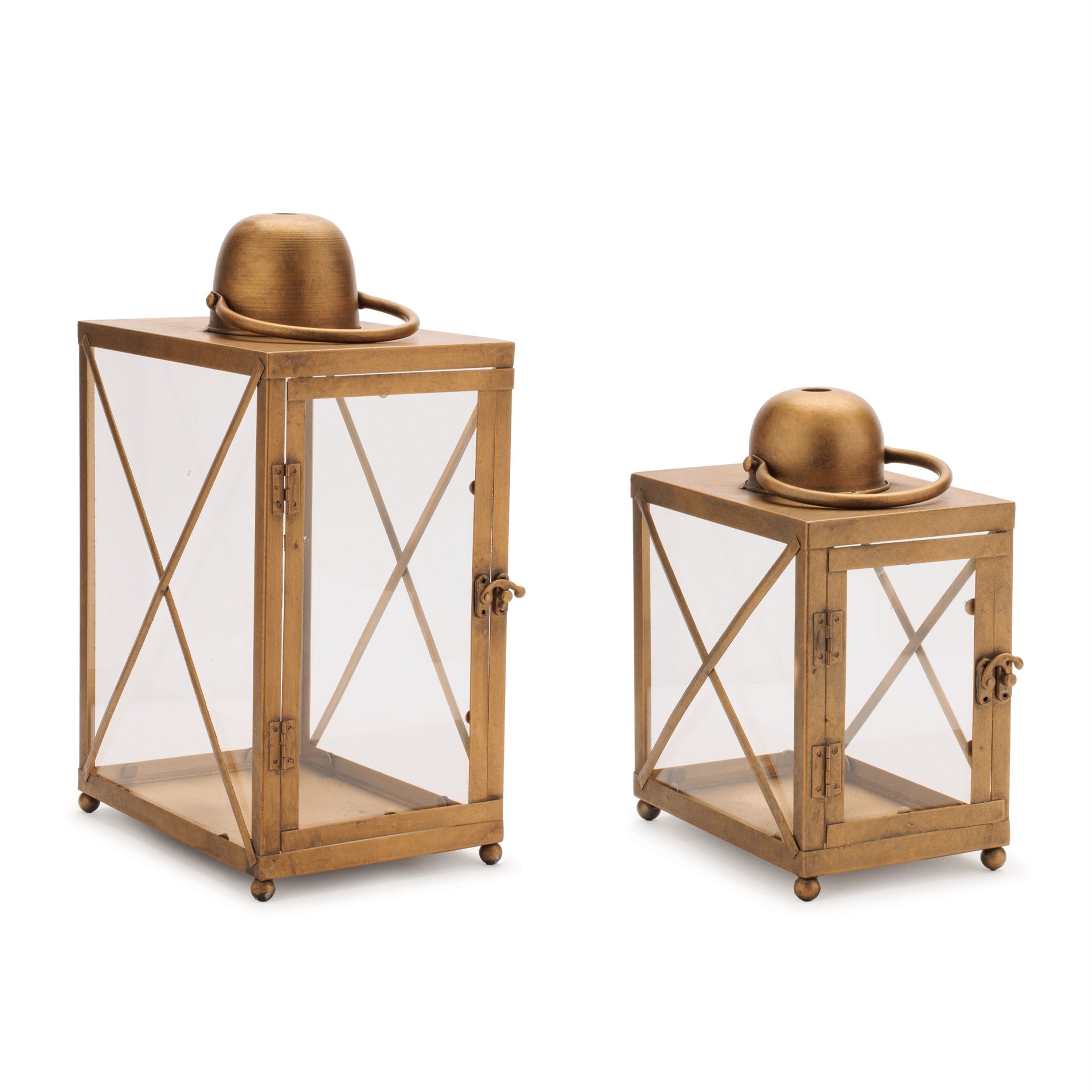 Classic Metal and Glass Crossbar Lantern (Set of 2)