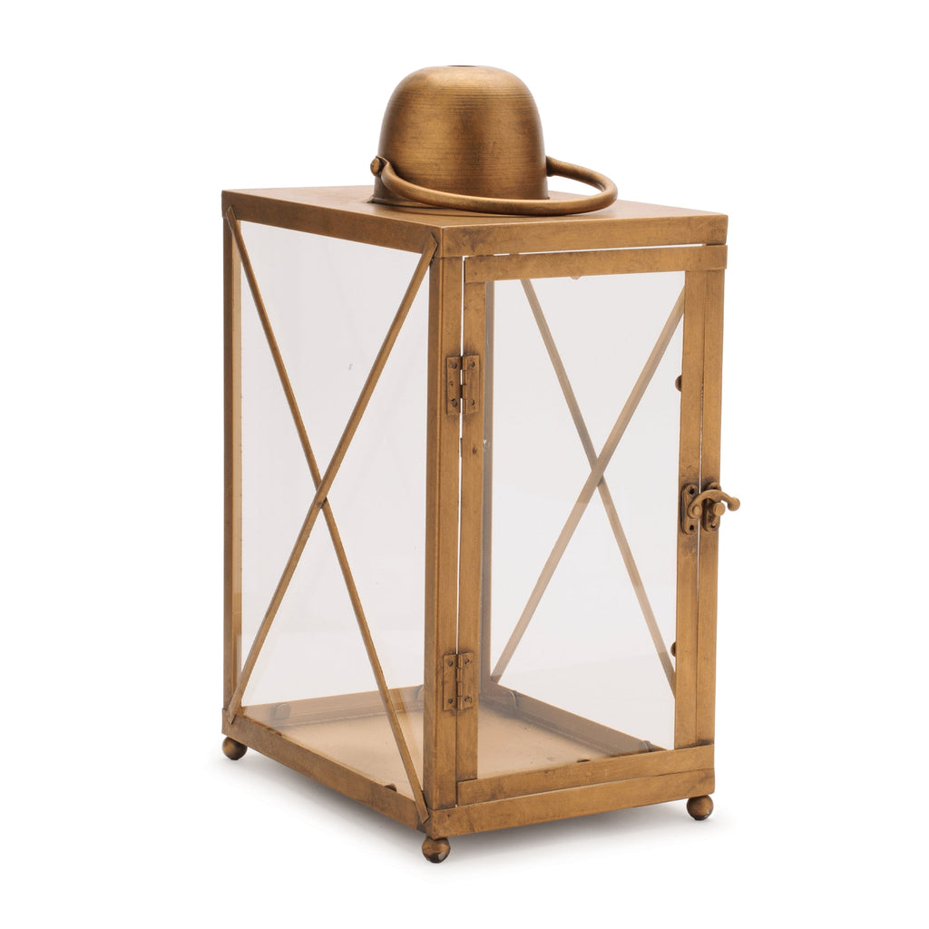 Classic Metal and Glass Crossbar Lantern (Set of 2)