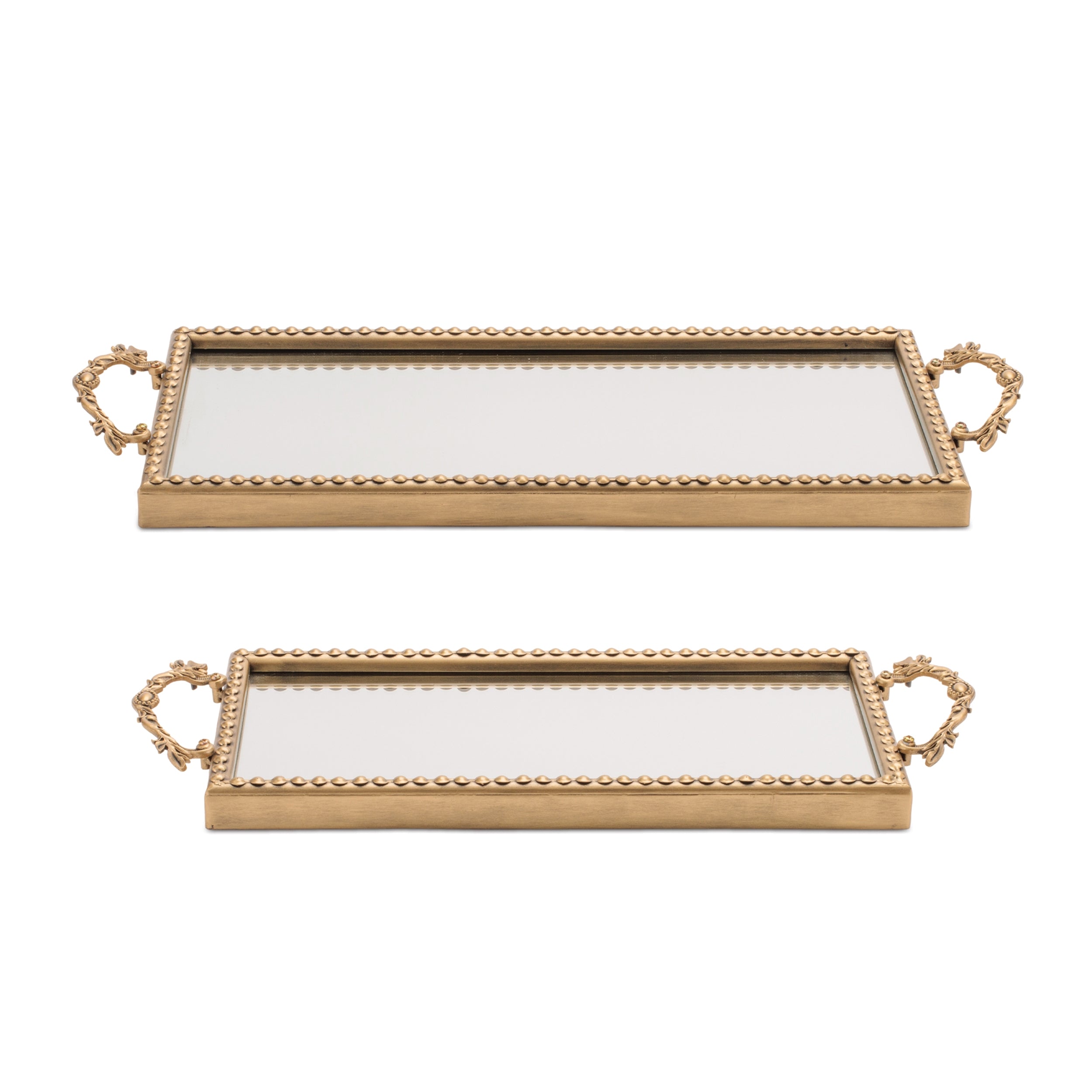 Gold Beaded Mirror Tray (Set of 2)