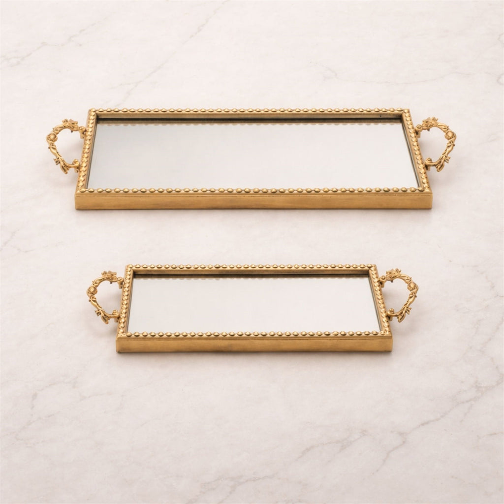 Gold Beaded Mirror Tray (Set of 2)