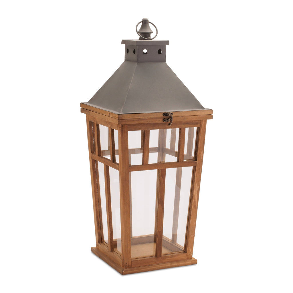 Rustic Wood and Iron Framed Lantern (Set of 2)