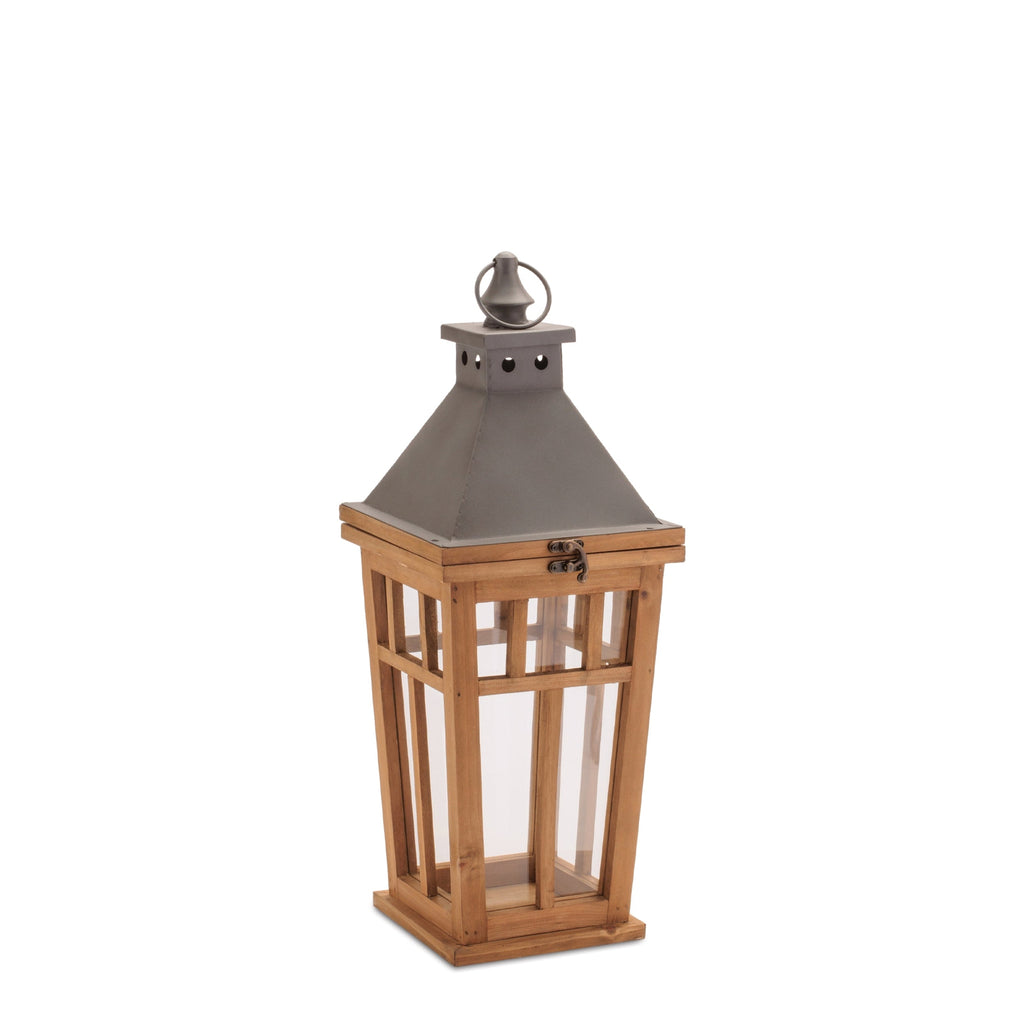 Rustic Wood and Iron Framed Lantern (Set of 2)