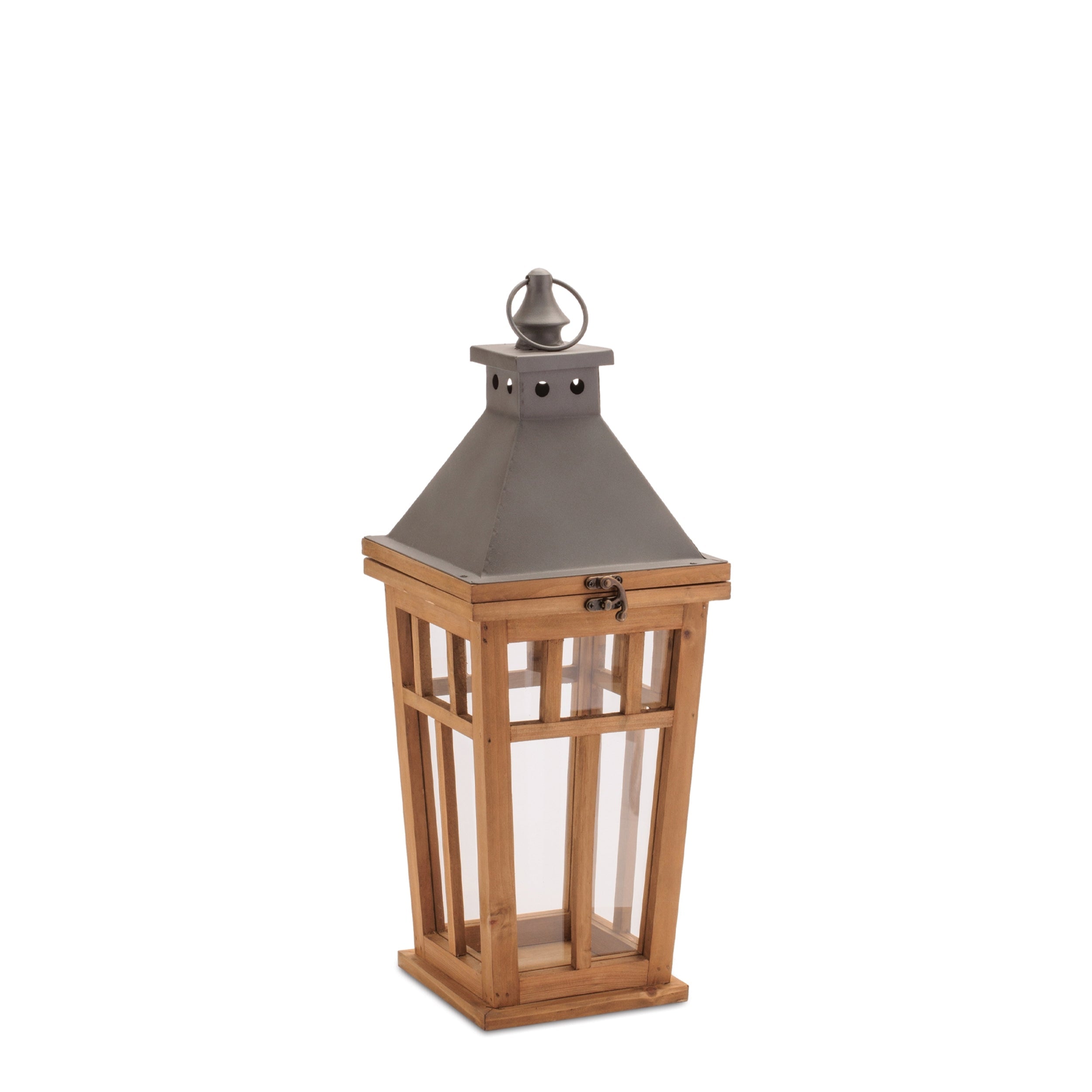 Rustic Wood and Iron Framed Lantern (Set of 2)