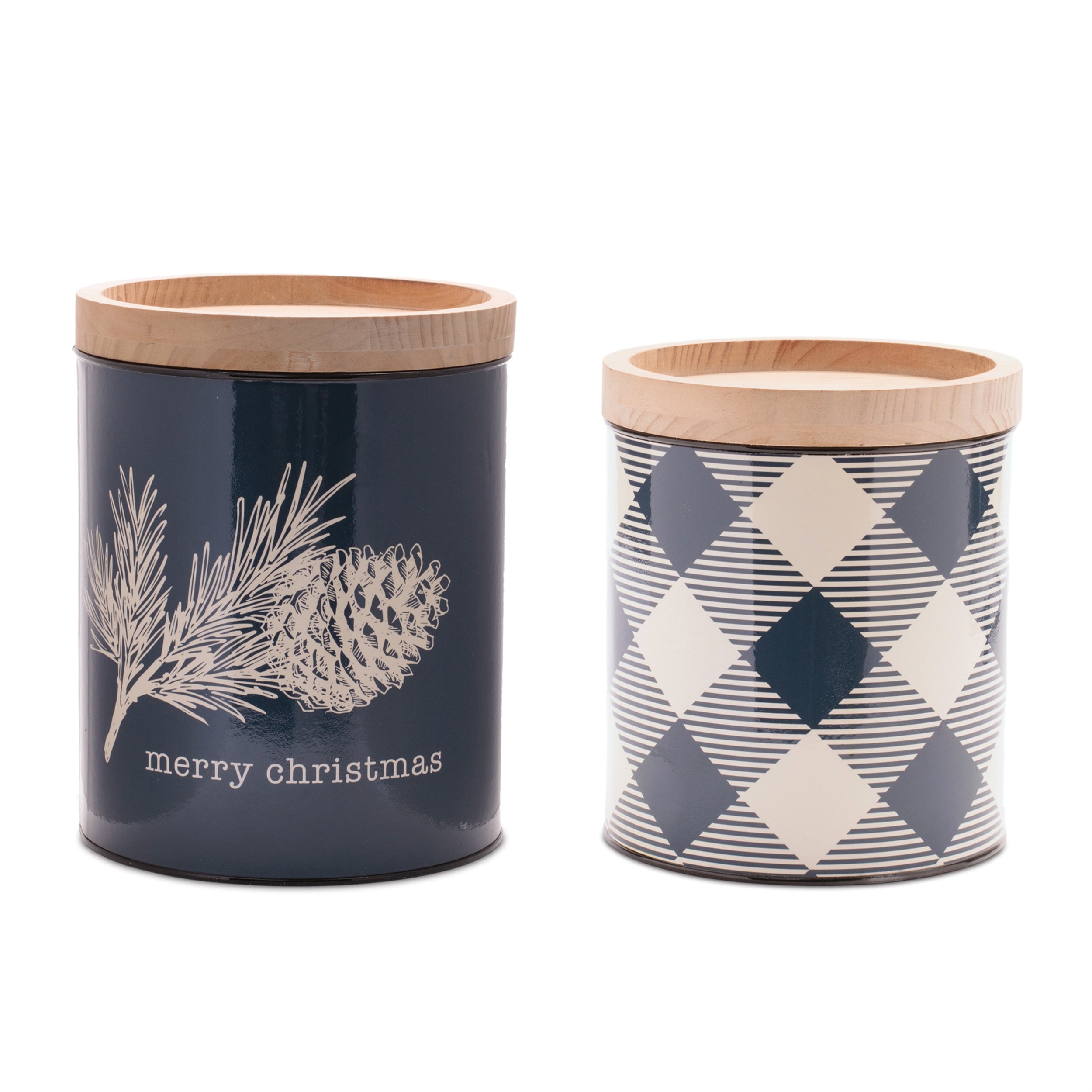 Pinecone and Plaid Iron Canister (Set of 2)