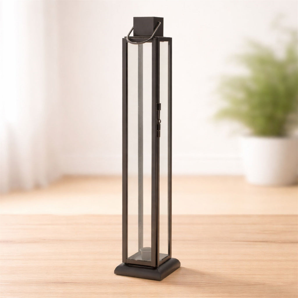 Modern Iron and Glass Taper Candle Lantern 21.5"H