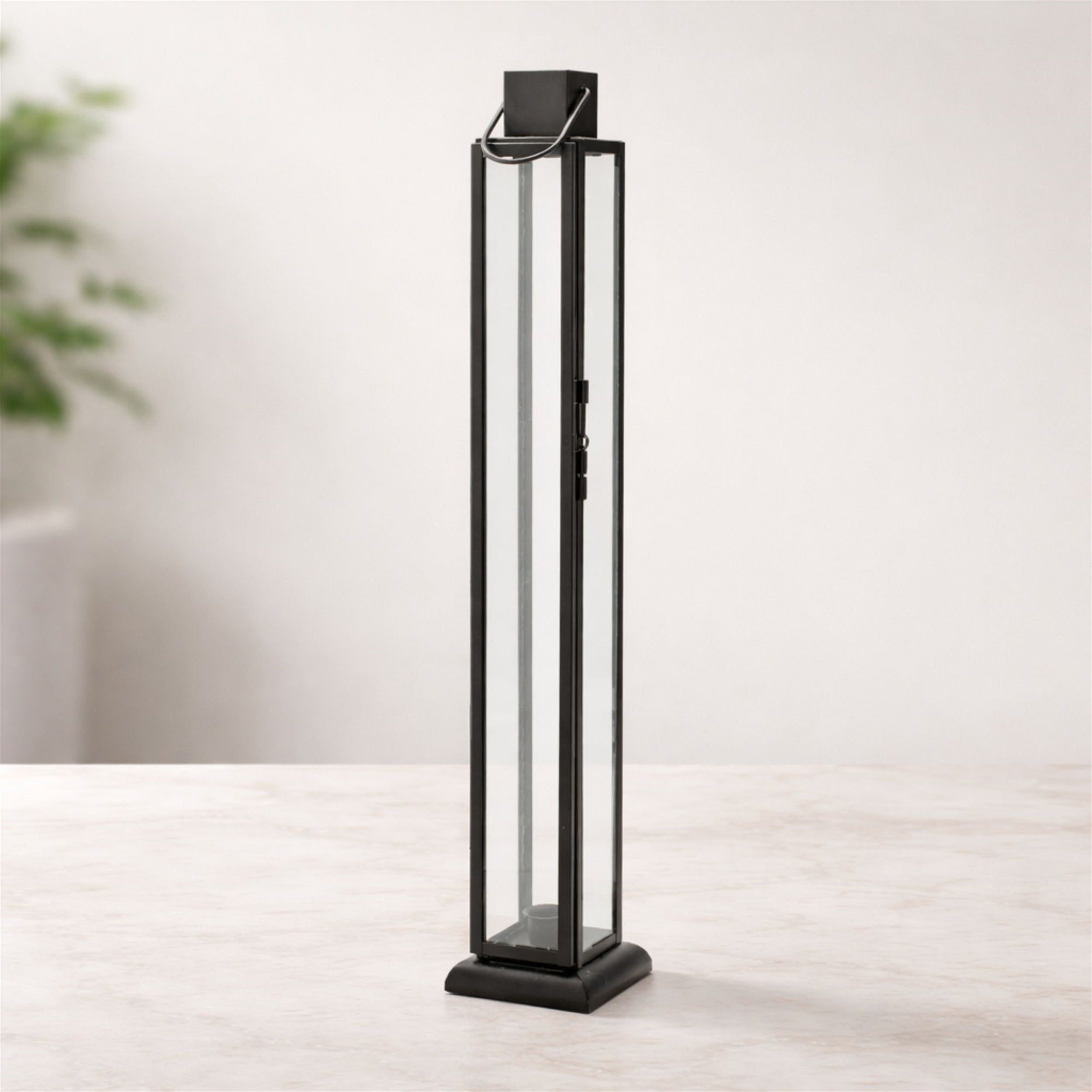 Modern Iron and Glass Taper Candle Lantern 21.5"H