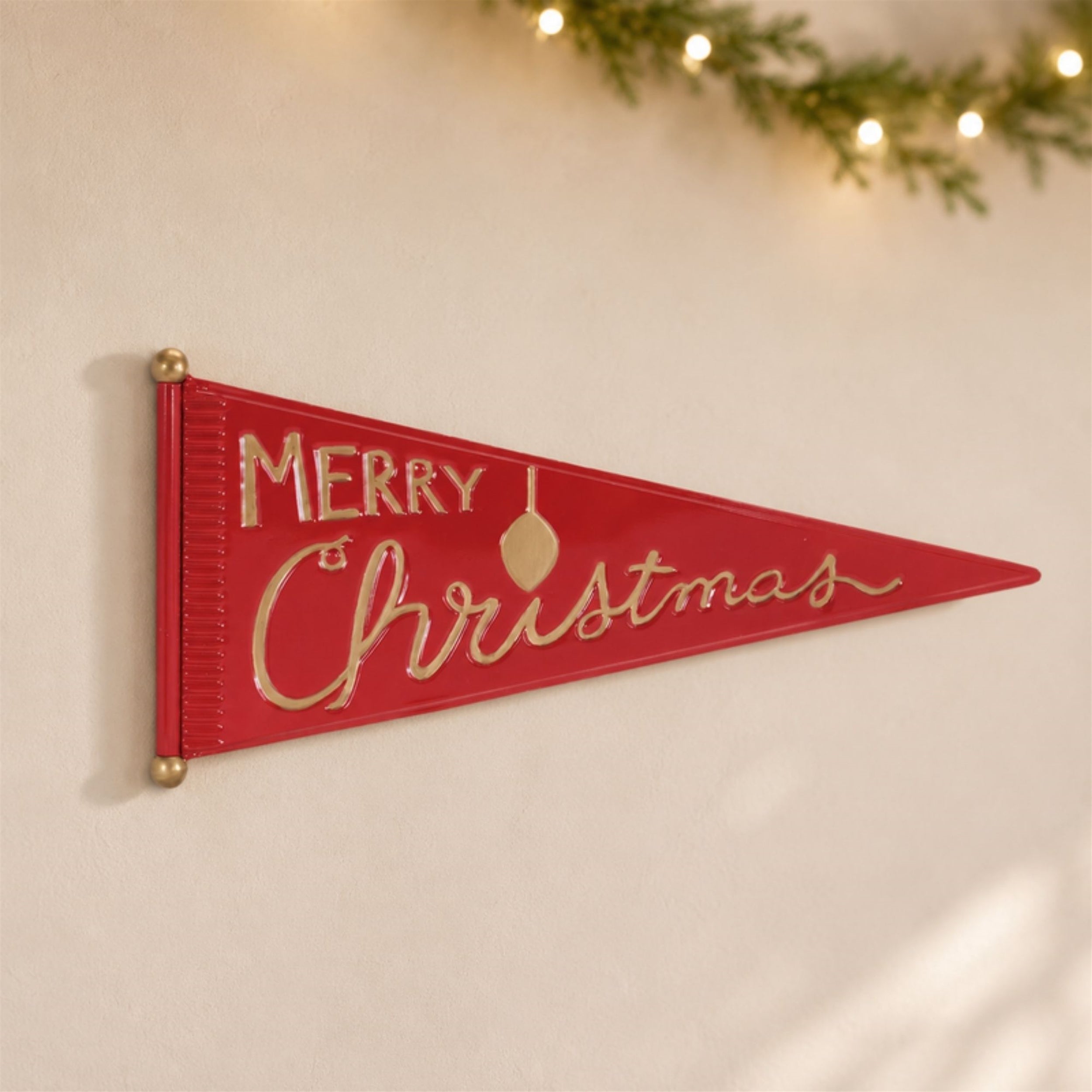 Merry Christmas Metal Pennant Wall Sign 25"L
