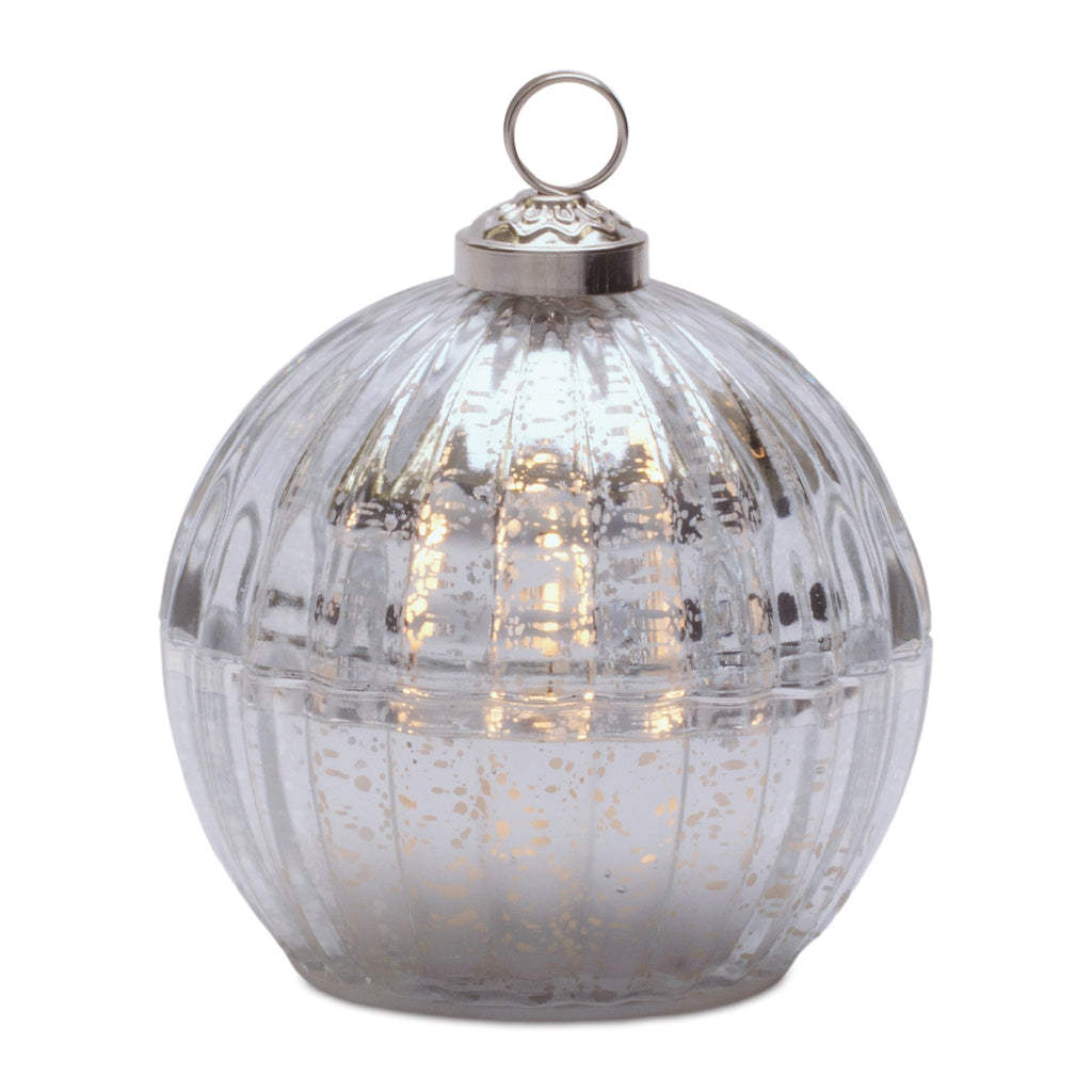 Glass Ornament with LED Candle Inside 4"D