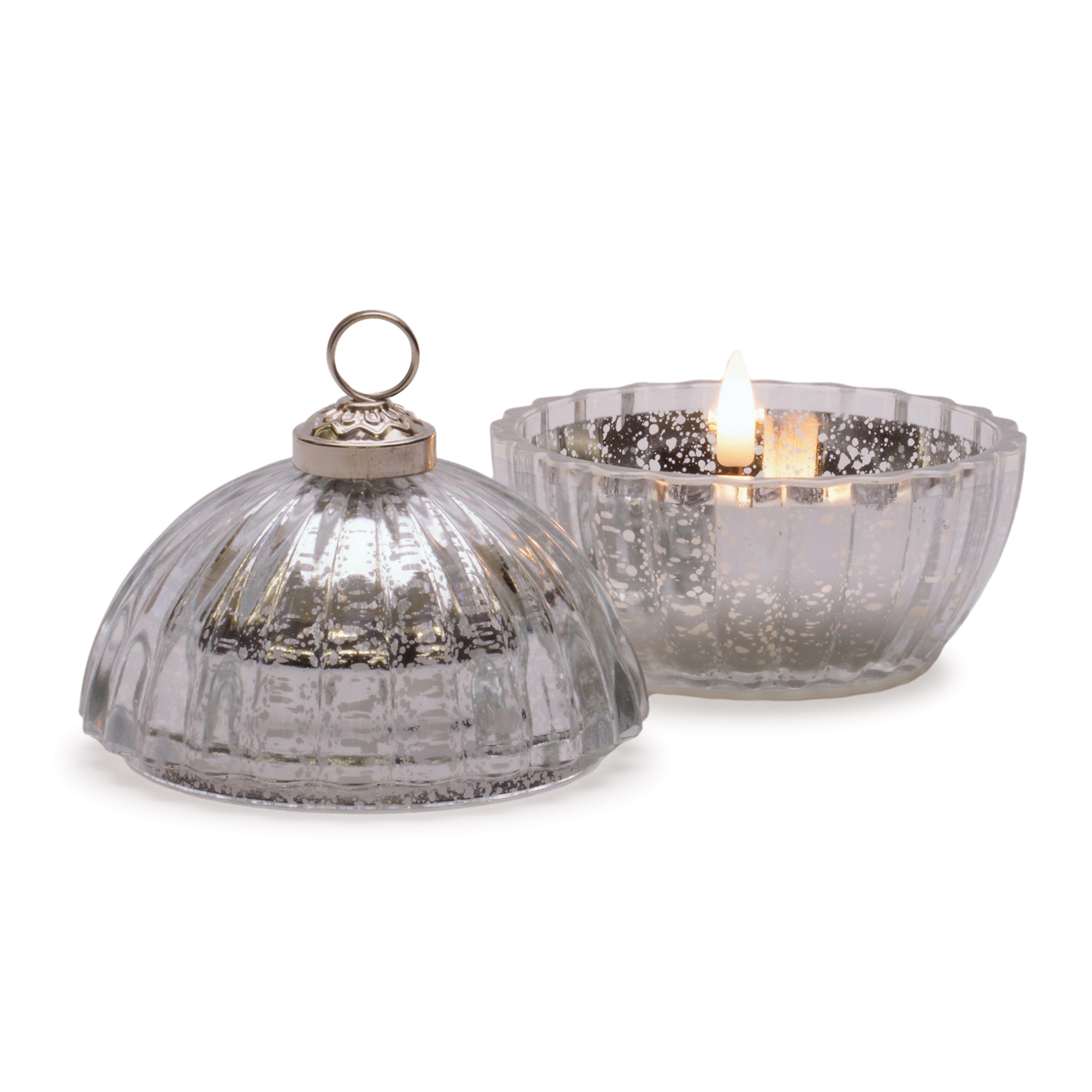 Glass Ornament with LED Candle Inside 4"D