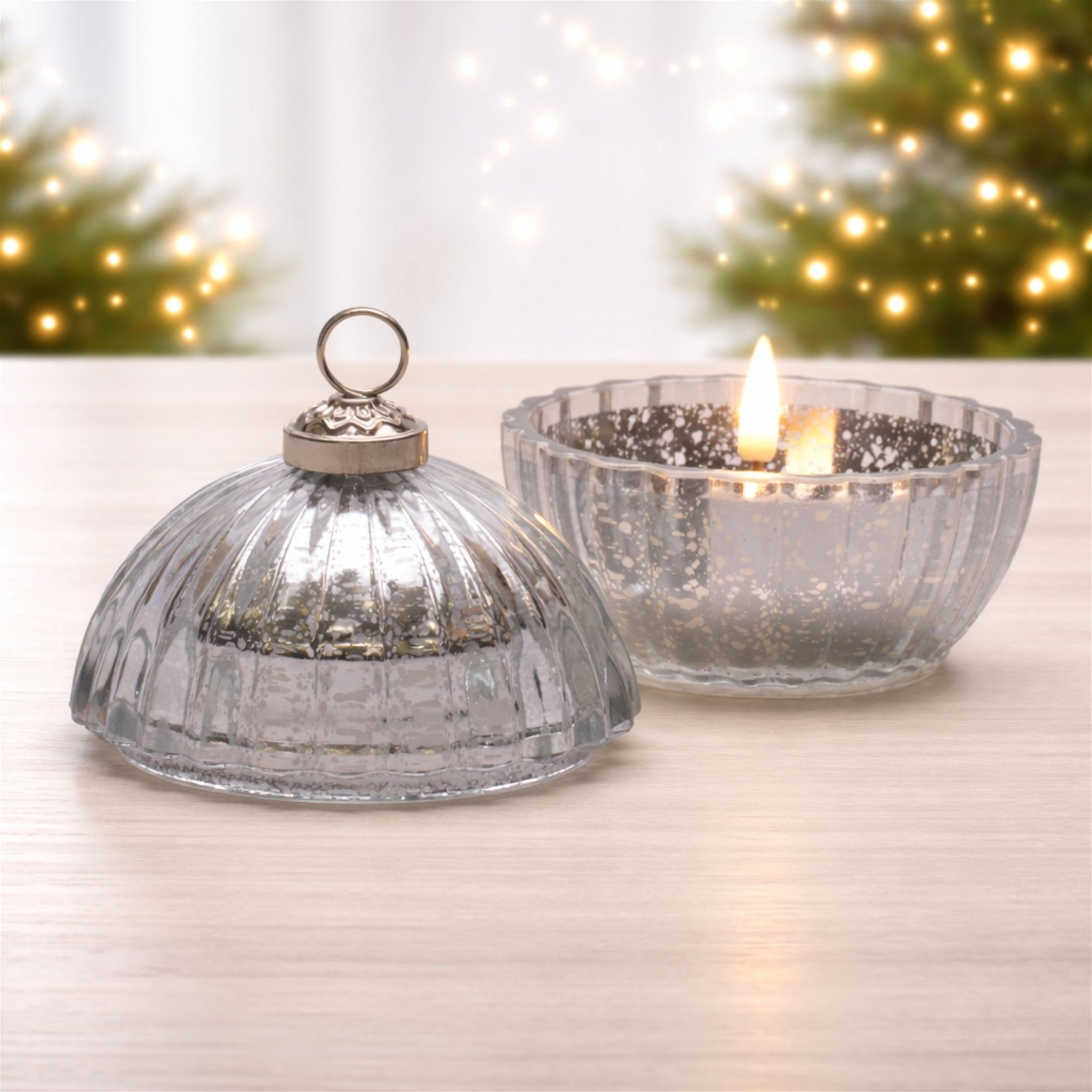 Glass Ornament with LED Candle Inside 4"D
