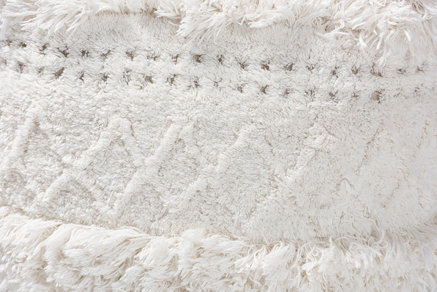 Baxton Studio Curlew Moroccan Inspired Ivory Handwoven Cotton Pouf Ottoman
