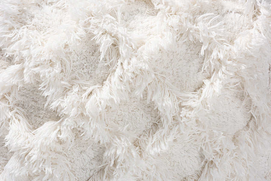 Baxton Studio Asuka Moroccan Inspired Ivory Handwoven Cotton Fringe Pouf Ottoman