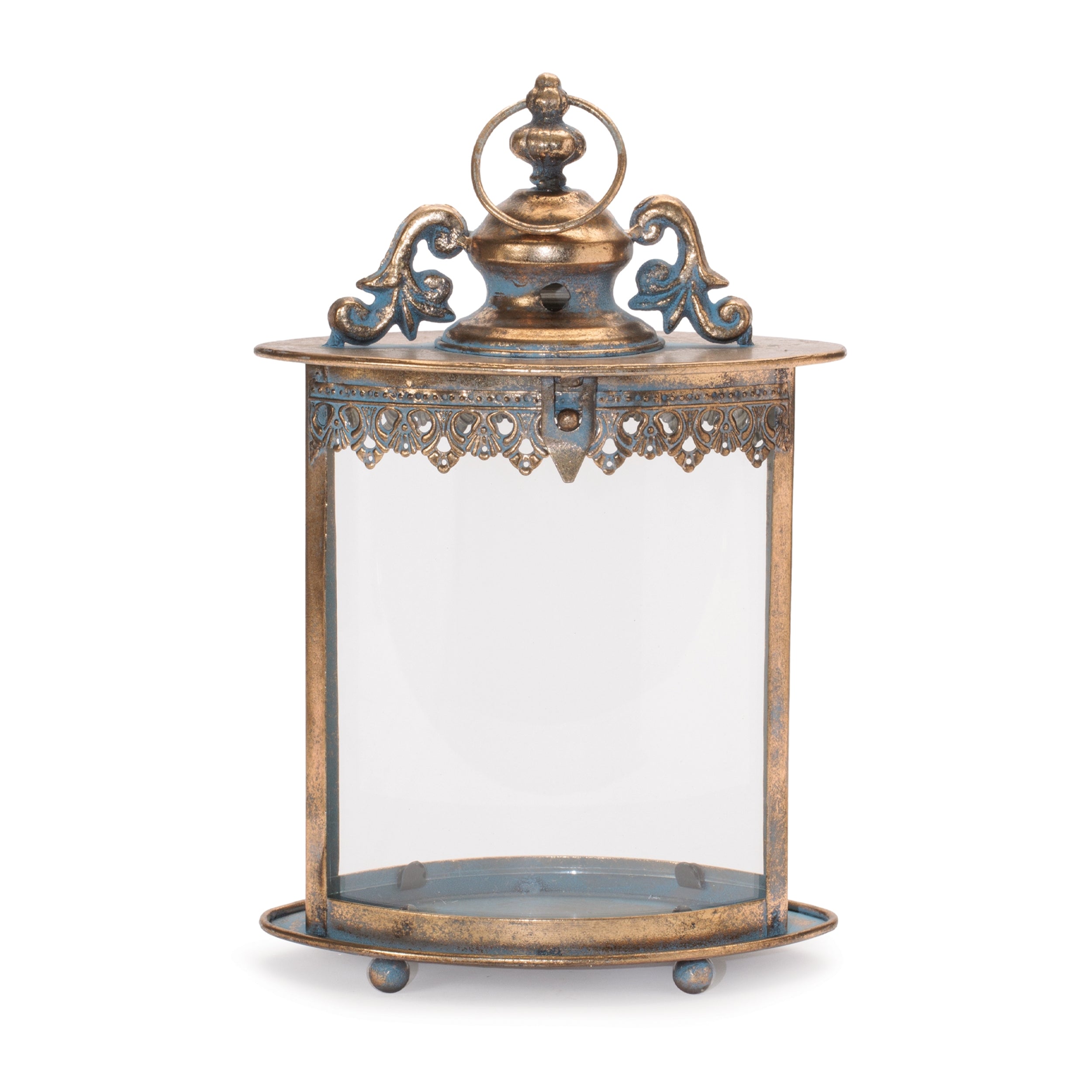 Ornate Distressed Metal Lantern 13"H
