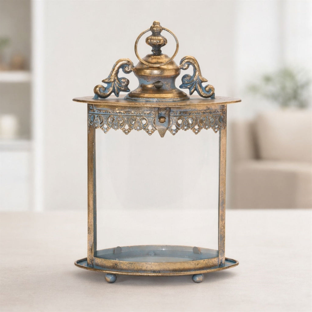 Ornate Distressed Metal Lantern 13"H