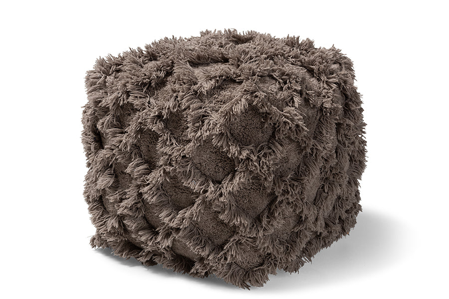 Baxton Studio Asuka Moroccan Inspired Taupe Handwoven Cotton Fringe Pouf Ottoman