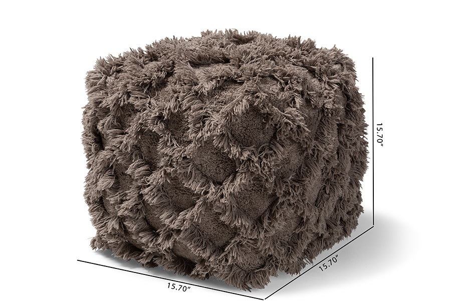 Baxton Studio Asuka Moroccan Inspired Taupe Handwoven Cotton Fringe Pouf Ottoman