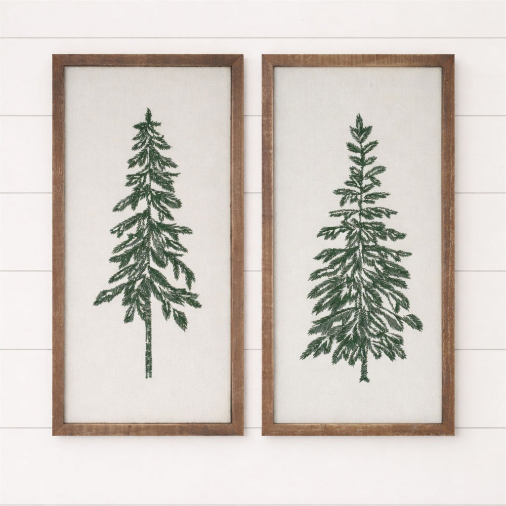Embroidered Pine Tree Wall Art (Set of 2)