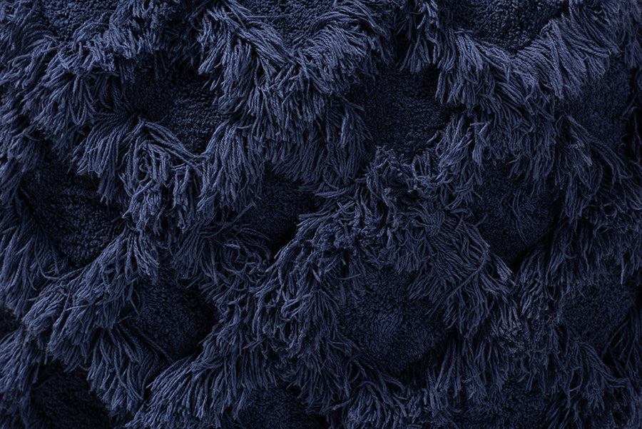 Baxton Studio Asuka Moroccan Inspired Navy Handwoven Cotton Fringe Pouf Ottoman