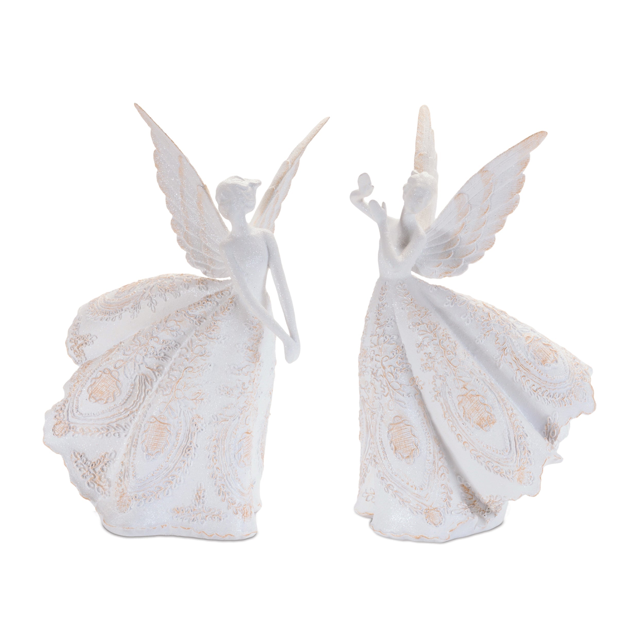 Ornate Glittered Angel with Gold Accents (Set of 2)