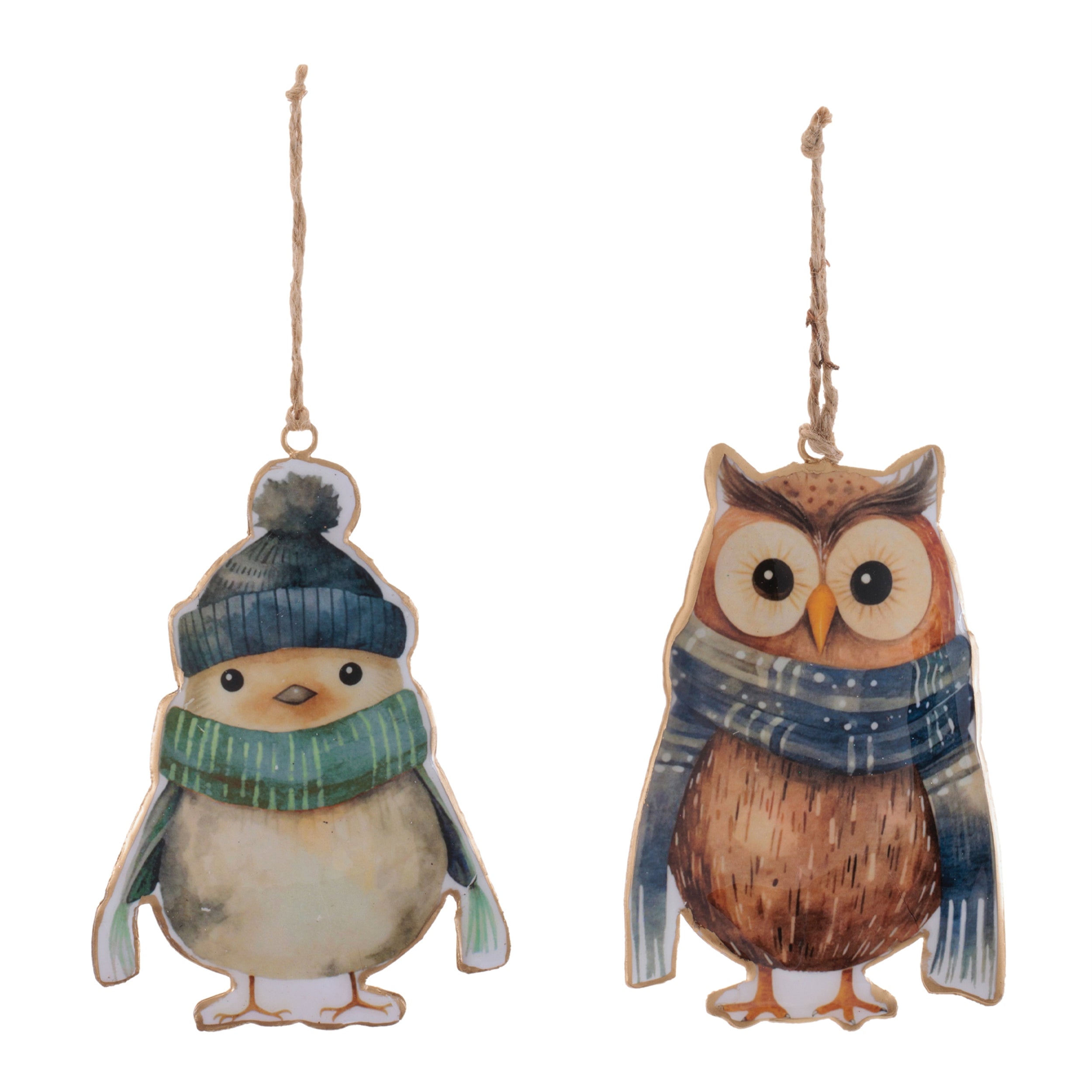 Iron Winter Owl and Bird Ornament Set of 6