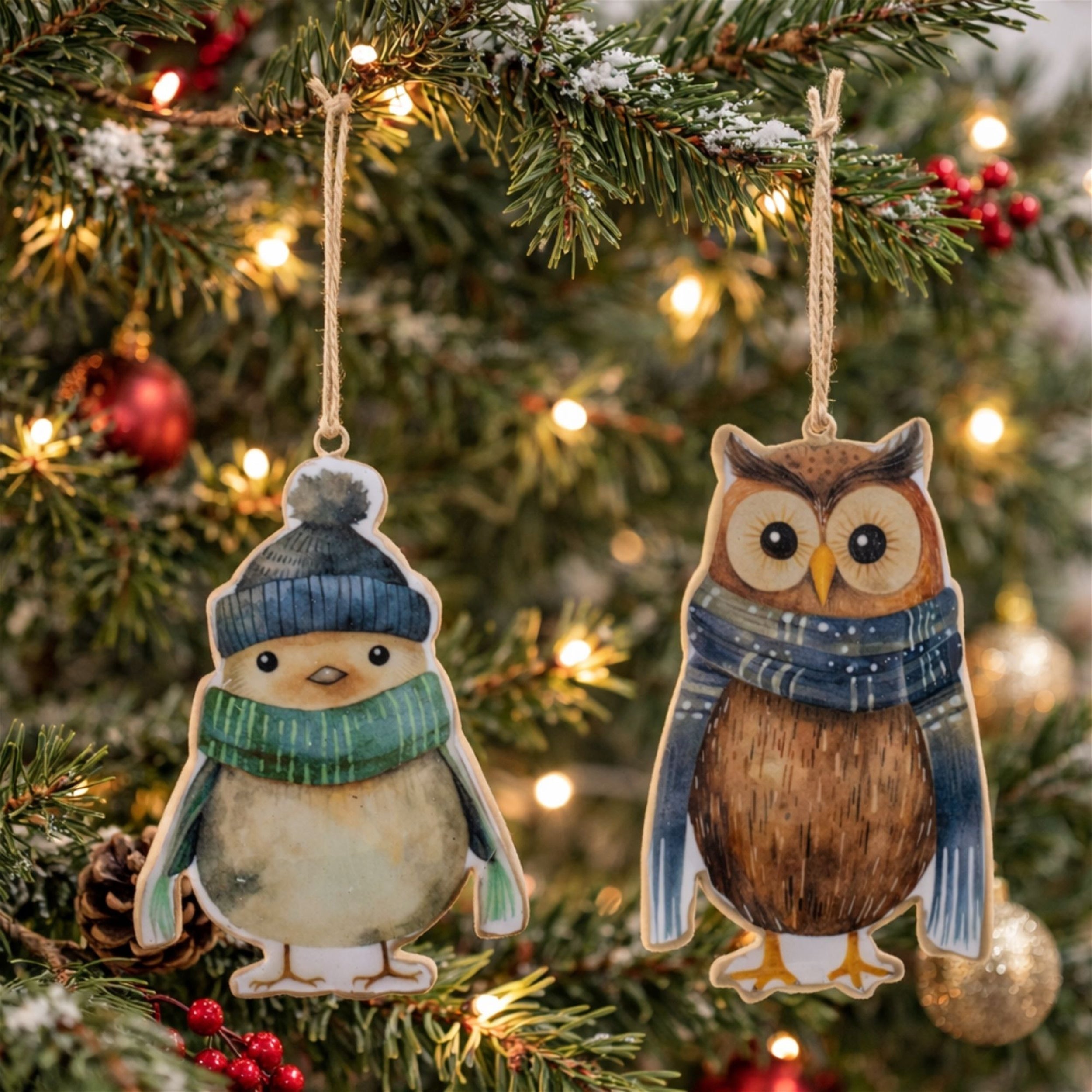 Iron Winter Owl and Bird Ornament Set of 6
