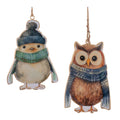 Iron Winter Owl and Bird Ornament Set of 6