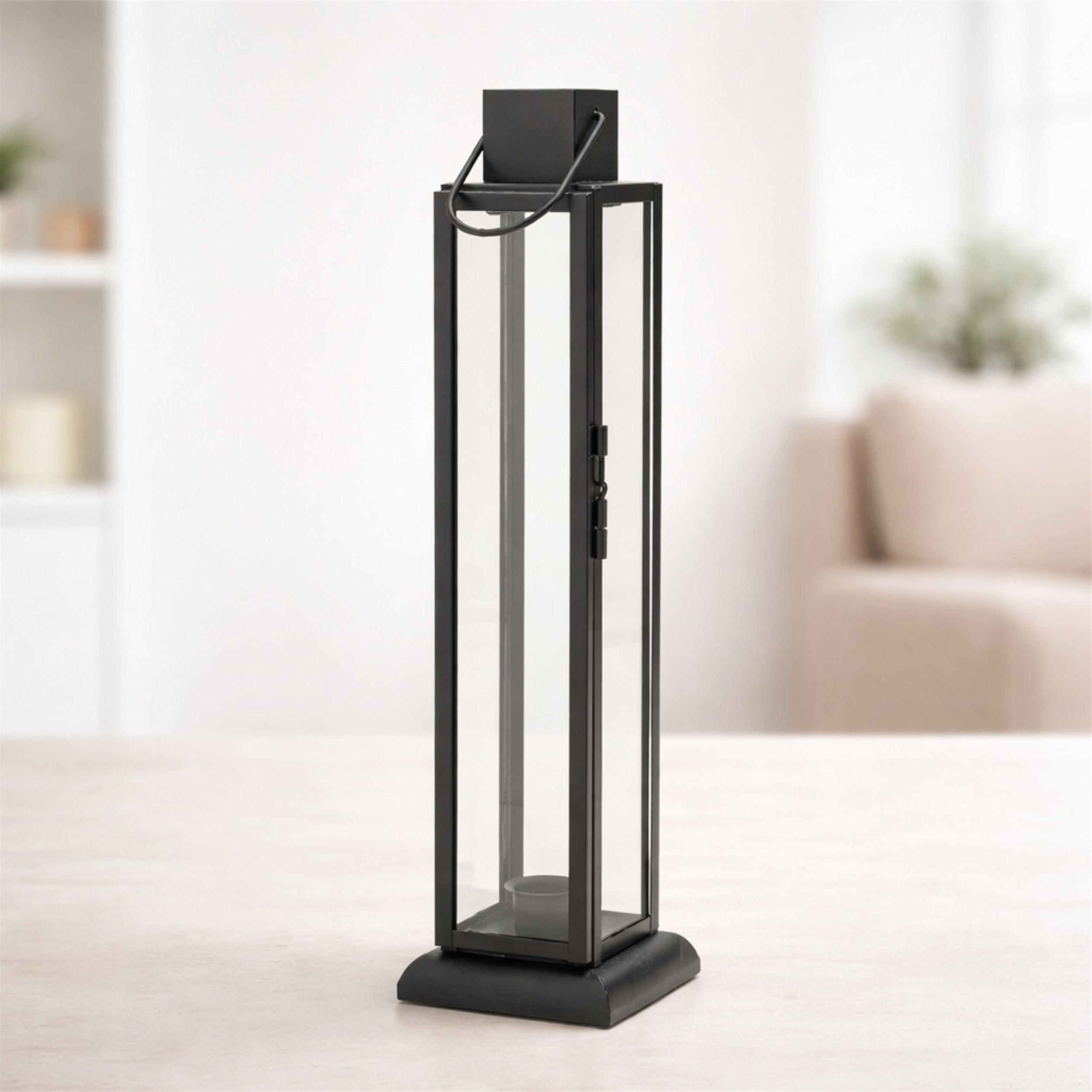 Modern Iron and Glass Taper Candle Lantern 15.75"H