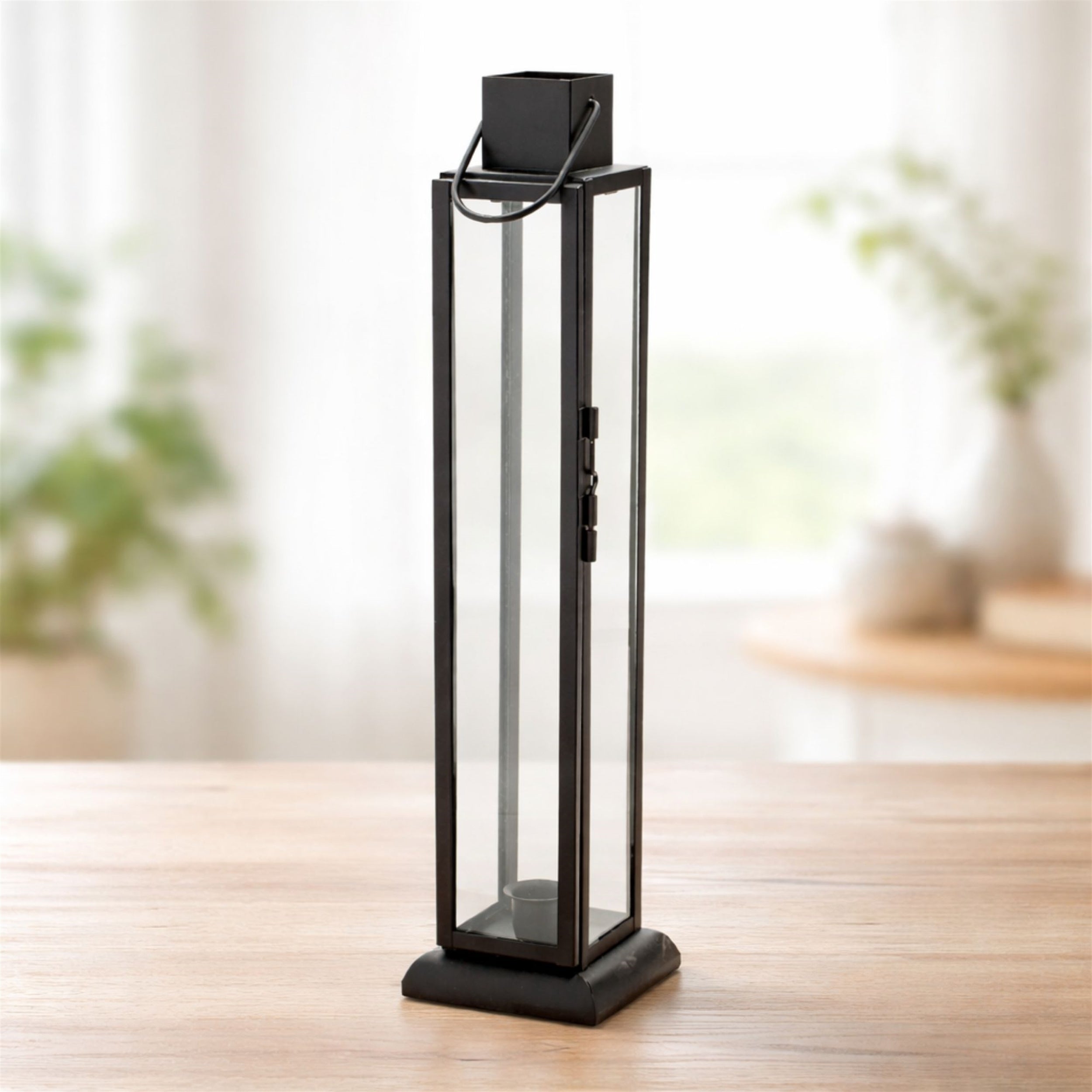 Modern Iron and Glass Taper Candle Lantern 15.75"H