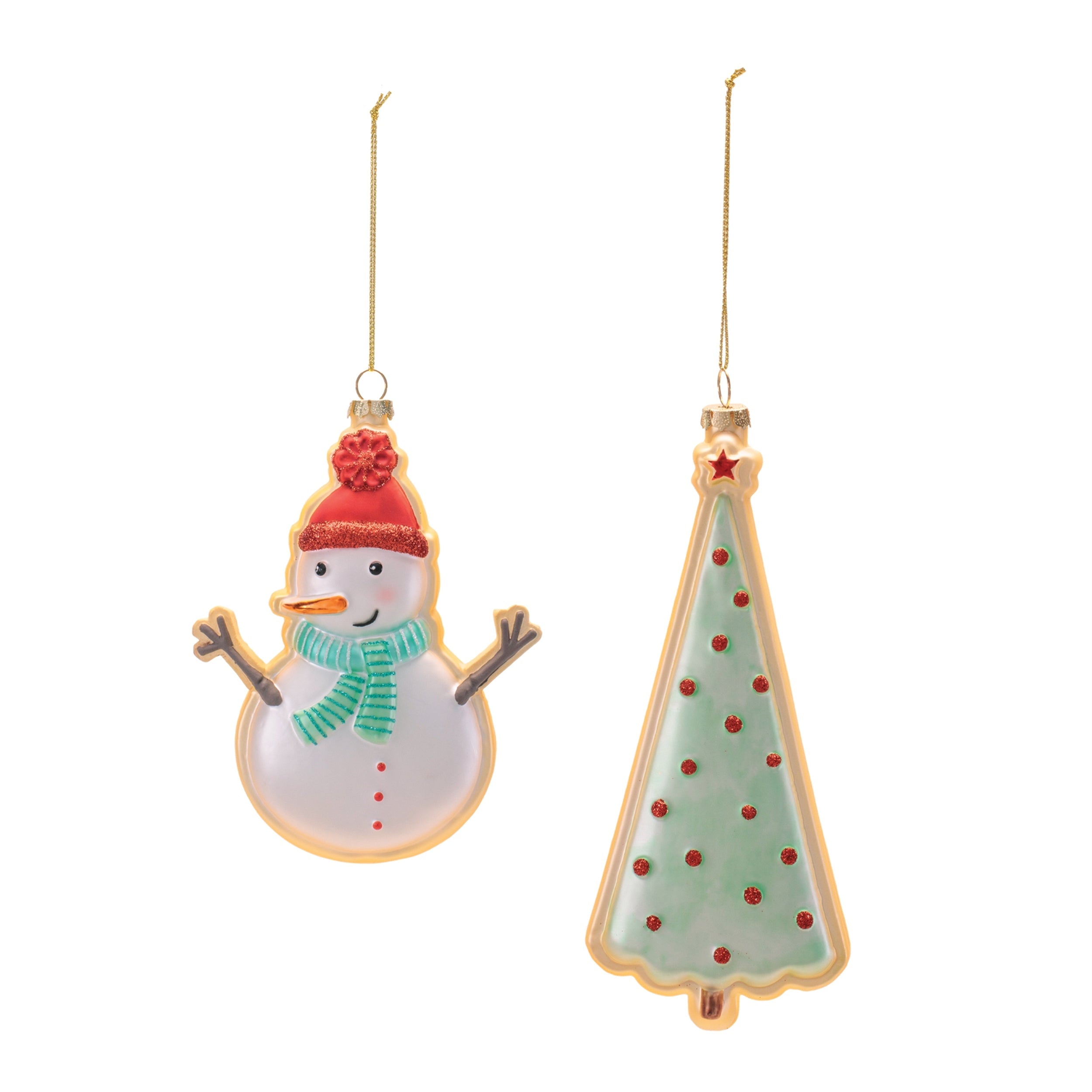 Glass Snowman and Tree Ornament Set of 12