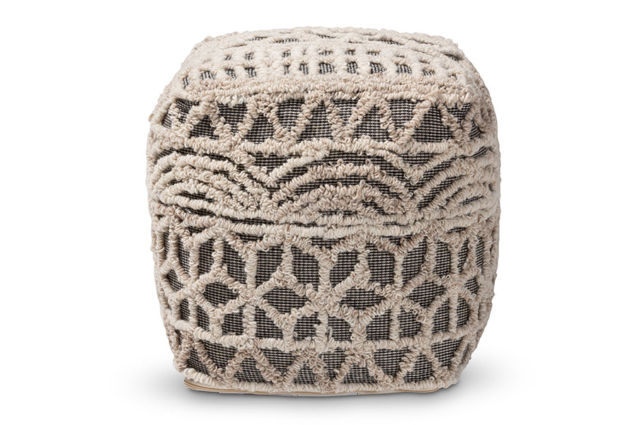Baxton Studio Avery Moroccan Inspired Beige and Brown Handwoven Cotton Pouf Ottoman