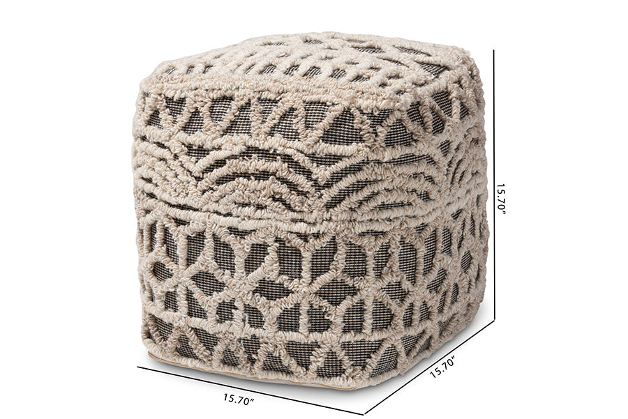 Baxton Studio Avery Moroccan Inspired Beige and Brown Handwoven Cotton Pouf Ottoman