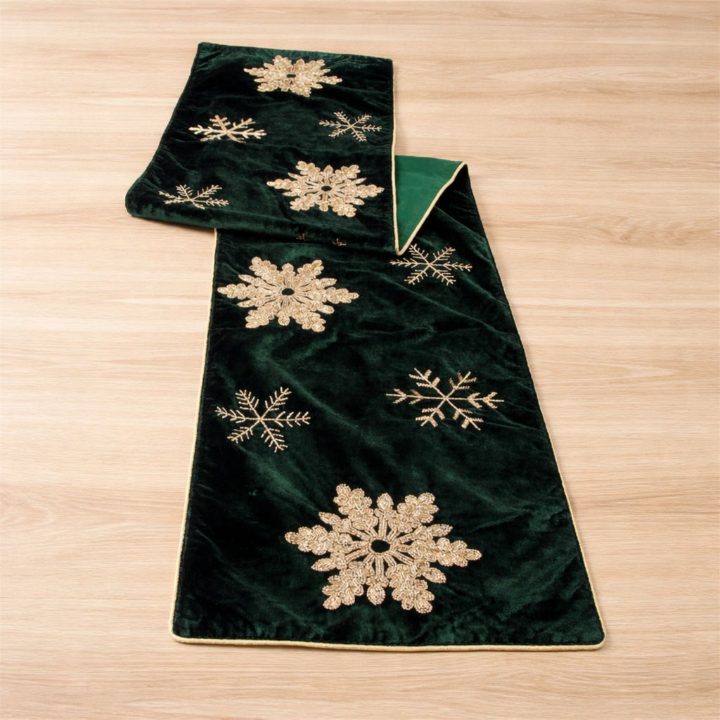 Embroidered Snowflake Table Runner 72"L