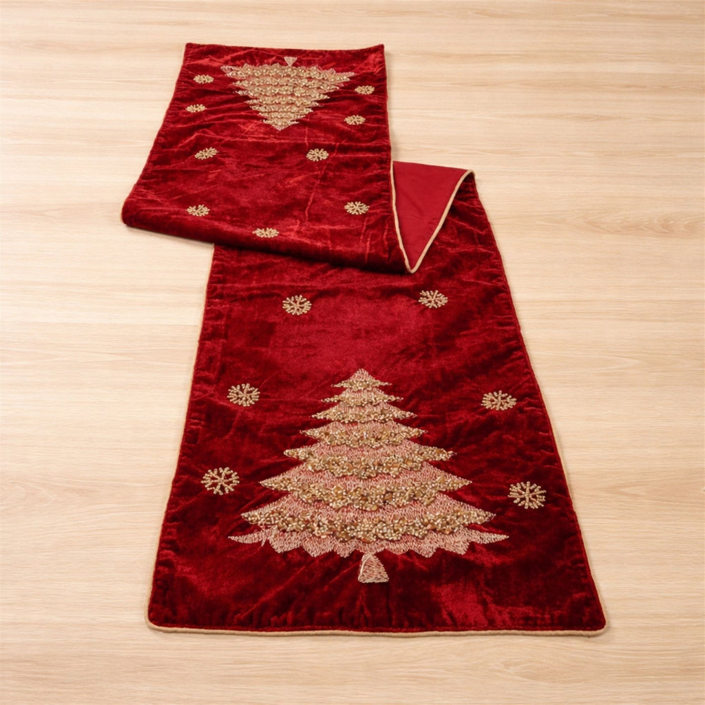 Embroidered Pine Tree Table Runner 72"L