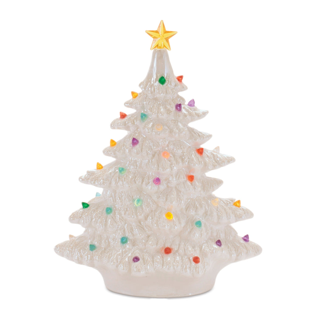 Lighted Ceramic Christmas Tree with Multicolor Bulbs 11"H
