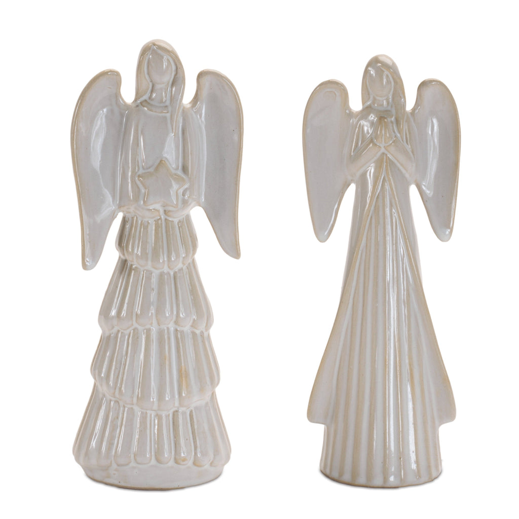 White Glazed Angel Figurines (Set of 2)