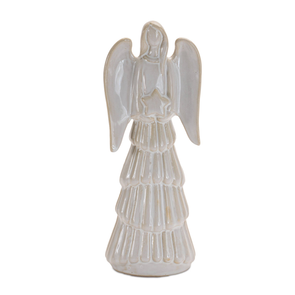 White Glazed Angel Figurines (Set of 2)