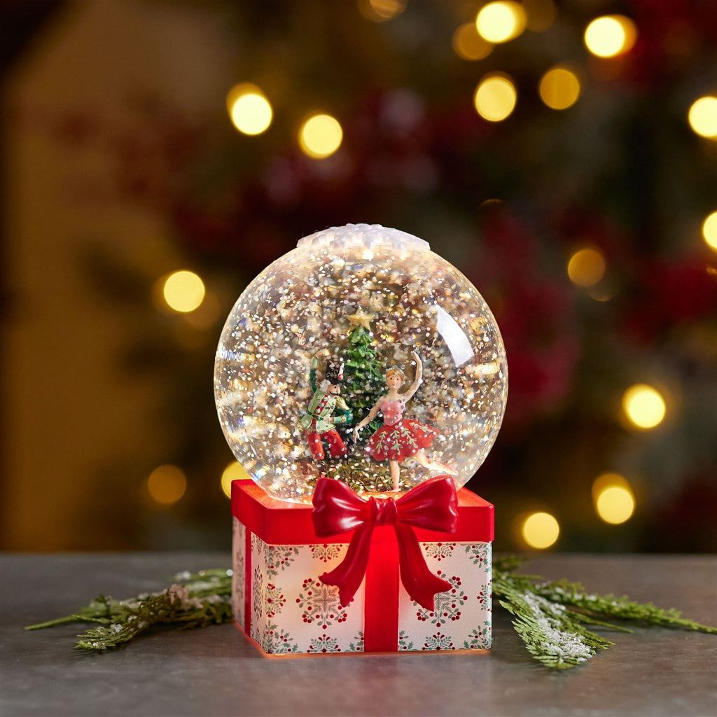 LED Nutcracker and Ballerina Snow Globe 6.5"H